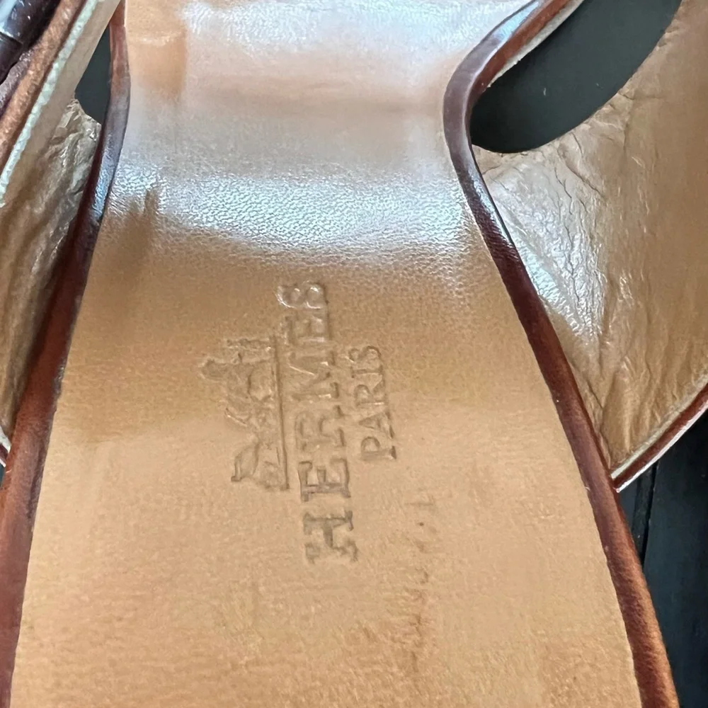 Vintage Hermes Tan Leather Sandals - Picture 3 of 5
